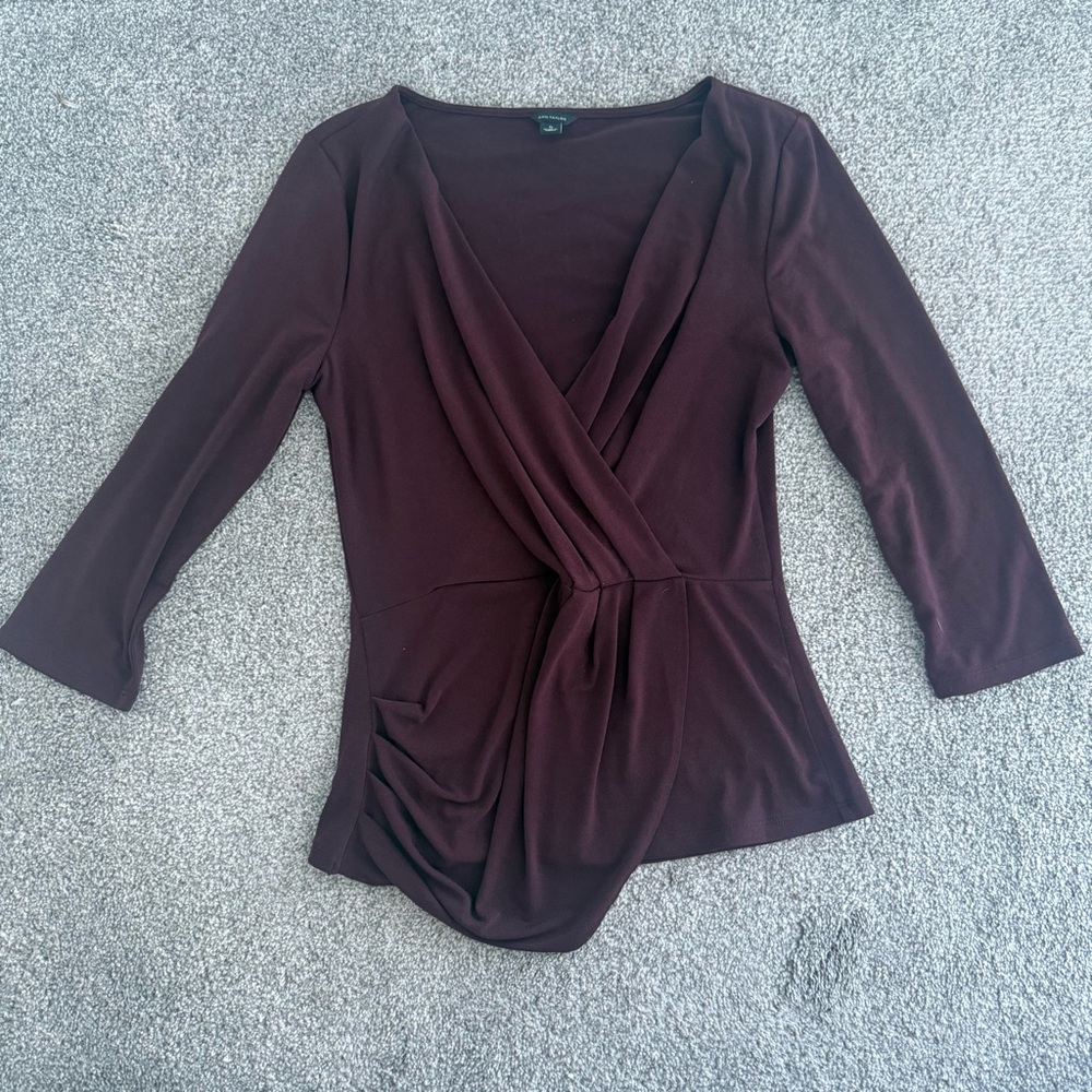 Ann Taylor Deep Burgundy Wrap Blouse